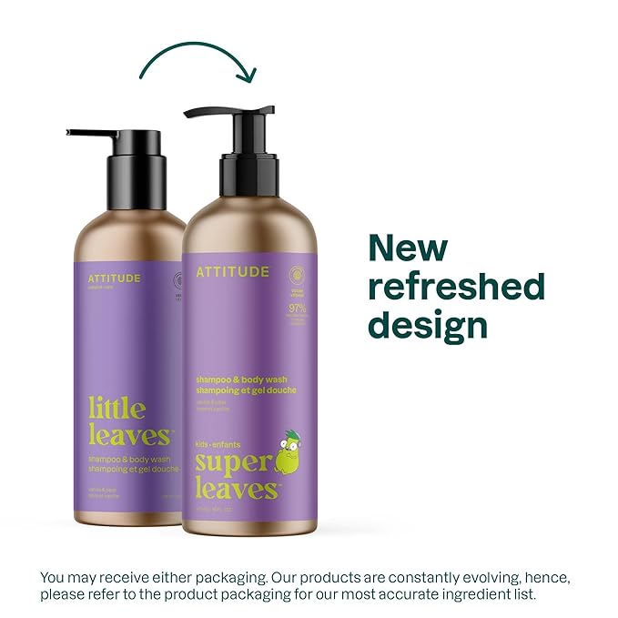 ATTITUDE Shampoo and Body Wash for Kids, EWG Verified Hair and Body Cleanser, Dermatologically Tested Soap, Plant and Mineral Based Bath Products, Vegan, Refillable Bottle, Vanilla and Pear, 16 Fl Oz-CubbioJoy