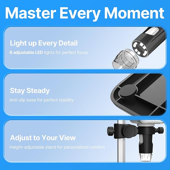 Coin Microscope, 4.3" LCD USB Digital 1000X Coin Magnifier with 8 Adjustable LED Lights, 1080P PC View Compatible with Windows/MacBook for Adults Kids-CubbioJoy