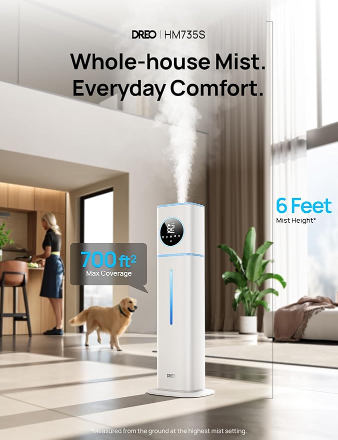 Dreo 11L Smart Humidifier Large Room 700 ft², 100H Cool Mist Air Humidifiers for Bedroom, Top-Fill Self-Cleaning Tank, 26dB, Auto Mode, Aroma Box, RGB Light, Remote & APP Control, Baby, Plant, Blue-CubbioJoy