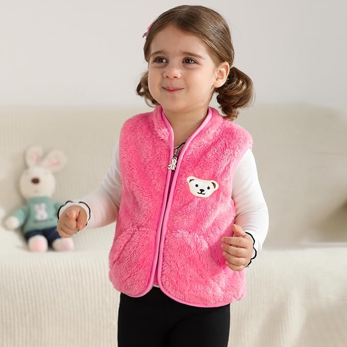 Baby Boys Girls Fleece Vest Zip Up Cute Bear Jackets Fuzzy Fall Winter Warm Clothes Newborn Outwear for Toddler Infant-CubbioJoy