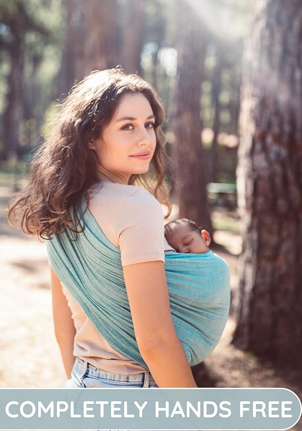 Baby Sling Carrier – Breathable 100% Cotton Wrap for Infant Support, Ring Sling Baby Carrier – Grey Turquoise Adjustable Muslin Fabric – Soft Chest Hold for Travel-CubbioJoy