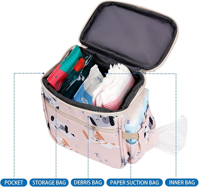 Baby Stroller Organizer Bag，Small Diaper Bag - Universal Stroller Organizer With Insulated Cup Holder,Pocket With Baby Wipes Dispenser，Adjustable Shoulder Strap(pink)-CubbioJoy