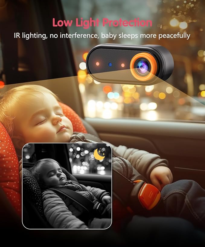 BM5PRO 7.2" 1080P HD Baby Car Camera for 2 Kids, Split Screen with IR Night Vision, Easy to Install & Adjust Brightness, Dual Car Camera Baby Monitor for Rear Seat Safety-CubbioJoy