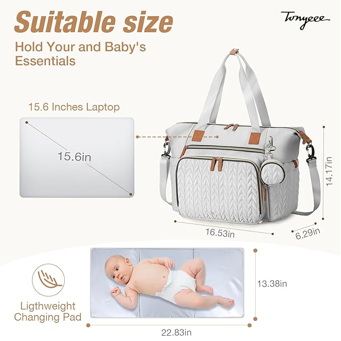 Diaper Bag Tote, Large Diaper Bags Waterproof, Hospital Bag for Labor Delivery, Baby Bag with Pacifier Case, Travel Diaper Tote with Changing Pad, Grey-CubbioJoy