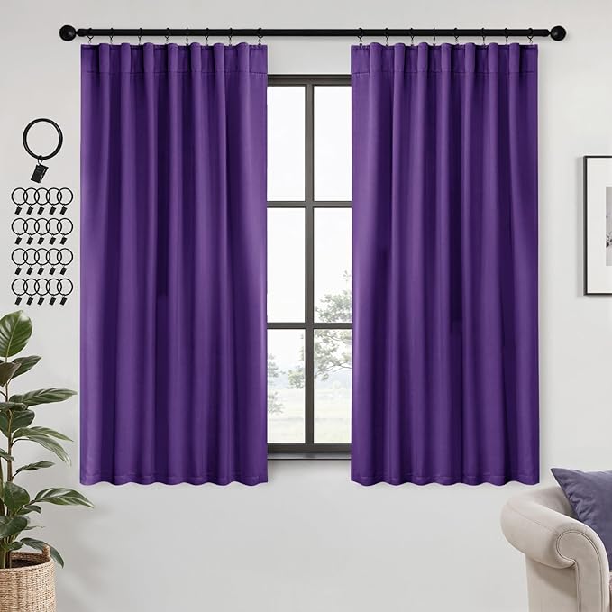 ANRODUO Back Tab Blackout Curtains for Bedroom Living Room, Rod Pocket Pinch Pleated Thermal Insulated Room Darkening Curtains 54 Inches Long 2 Panels, Purple, 42 x 54 Inch-CubbioJoy