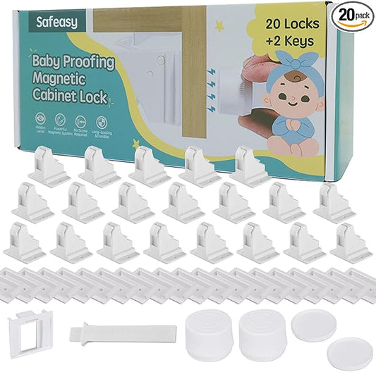 20 Pack Child Safety Magnetic Cabinet Locks - Safeasy Adhesive Baby Proofing Cabinets & Drawers Latches-CubbioJoy