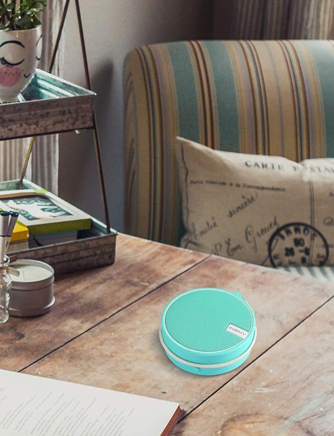 INSMY C12 IPX7 Waterproof Shower Bluetooth Speaker, Portable Small Speaker, Speakers Bluetooth Wireless Loud Clear Sound Support TF Card Suction Cup for Outdoor Kayak Canoe Beach Gift (Mint)-CubbioJoy