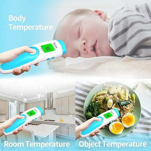 Berrcom Non Contact Forehead Thermometer Digital 3 in 1 Contactless Infrared Thermometer for Babies Adults Objects and Space Instant Measuring Time Memory Function-CubbioJoy