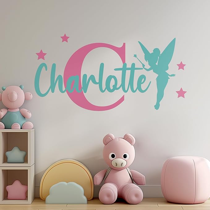 CRYPTONITE Personalized Name & Initial Tinkerbell Vinyl Wall Decals - Baby Girl Bedroom Decor - Fairy & Princess Wall Decals (A. Tinkerbell)-CubbioJoy