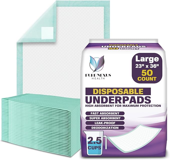 Disposable Bed Pads for Adults 23 x 36 (50 Count) - Super Absorbent and Waterproof - Incontinence Bed Pads, Chuck Pads, Chux Pads, Changing Pads for Baby, Pee Pads for Kids-CubbioJoy