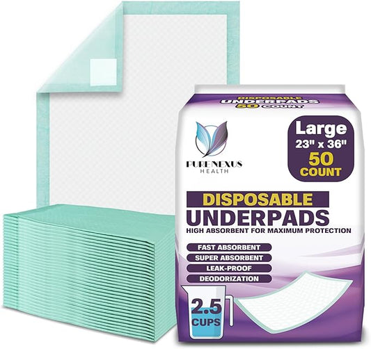 Disposable Bed Pads for Adults 23 x 36 (50 Count) - Super Absorbent and Waterproof - Incontinence Bed Pads, Chuck Pads, Chux Pads, Changing Pads for Baby, Pee Pads for Kids-CubbioJoy