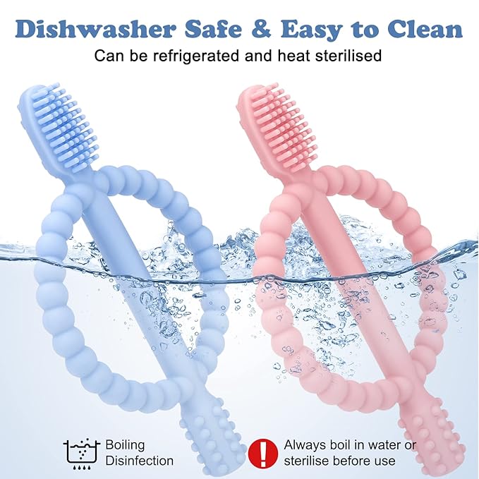 Baby Teething Toys with Easy-Hold Handle, Silicone Infant Toothbrush, Textured On Both Sides Helps Massage, Soothe Sore Gums, Teething Toys for Babies 0-6 Months, 6-12 Months-CubbioJoy