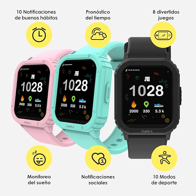 Cubitt Jr Smart Watch Fitness Tracker for Kids and Teens, with Games, Step Counter, Sleep Monitor, Heart Rate Monitor, Activity Tracker, Good Habits Alarms, 1.52" Touch Screen, IP68 Waterproof-CubbioJoy