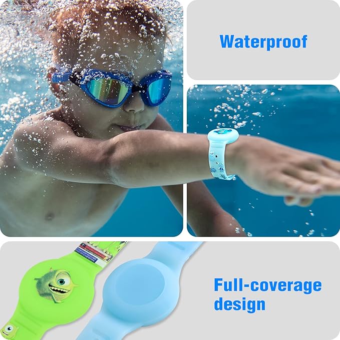 2 Pack AirTag Bracelet for Kids, Waterproof Cute Cartoon Air tag Holder Kids with Watch Band Design, Full Coverage Anti-Lost Silicone Airtag Hidden Accessories for Children (Luminous Version)-CubbioJoy