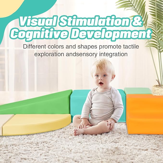 6-Piece Soft PU Leather Toddlers Climbing Toys, Baby Foam Climbing Blocks for Toddlers 3, Indoor Climb and Crawl Activity Play Set, Foam Play Gym Climbing Structures (Orange and Green)-CubbioJoy