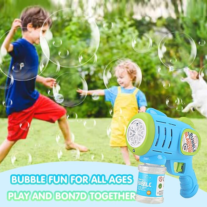 2 Pack Bubble Gun Machine for Kids, Automatic Light Up Bubble Blower with 4 Bottles 10 Bags Refill Solution Bubble Guns Blaster for Toddlers, Outdoor Toys Gifts Wedding Easter Party Favor-CubbioJoy
