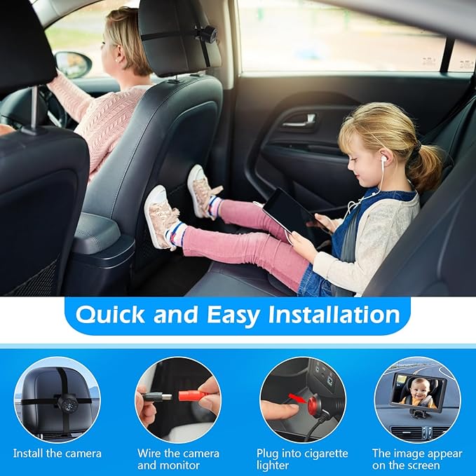 Baby Car Camera,4.3" HD Infrared Night Vision Baby Car Mirror with 178° Wide View, Safety Rear Facing Car Set Camera for Infants Kids Toddlers-CubbioJoy