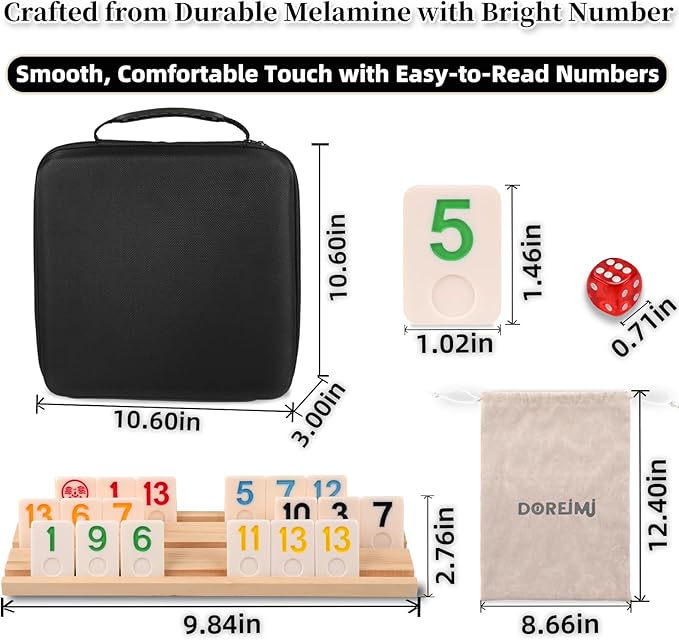 Deluxe Rummy Cube Game Set 6 Colors with 8 Wooden Racks 162 Rummy Tiles, Travel Family Board Game for Adults and Kids-CubbioJoy