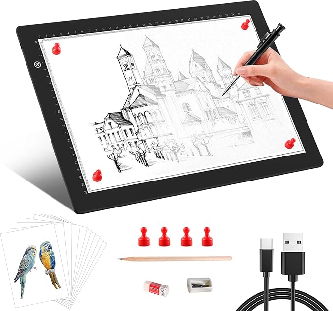 A4 Light Box for tracing,Ultra-Thin Magnetic led Light pad for Drawing,Stepless dimming lightbox for Sketching,Tattoo, Light Table for Artists,Diamond Painting,X-ray Viewing-CubbioJoy