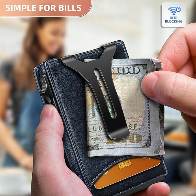 BULLIANT Men Wallet,Money Clip Wallet Slim For Gift Men 9Cards-Metal Credit Card Case in Magnetic Leather Flip-CubbioJoy