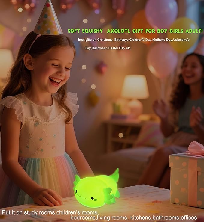 DREAMING MY DREAM Axolotl Night Light for Kids,Cute Axolotl Gifts lamp Rechargeable Light Table Bedside Lamp,LED Animal Silicone Nursery Night Lamp Cute Room Decor for Kids Girls Boys-CubbioJoy