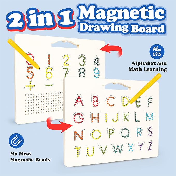 2 in 1 Magnetic Number Tracing Board, Magnetic Drawing Board Numbers 1-20 Writing Board Preschool Handwriting Learning Toys Alphabet & Math STEM Educational Toy for Toddlers Kids-CubbioJoy
