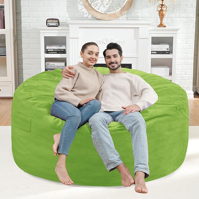 4FT Bean Bag Chair, Large Bean Bag Chairs with Memory Foam Filled, Fluffy Beanbag Sofa with Dutch Velvet Cover, Round BeanBag Chairs for Living Room, Playroom - Lime-CubbioJoy