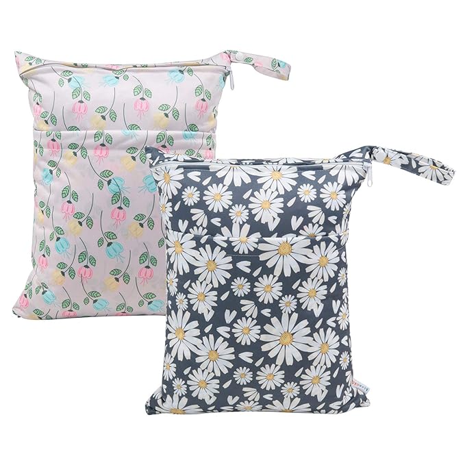 ALVABABY 2pcs Cloth Diaper Wet Dry Bags Waterproof Reusable with Two Zippered Pockets Travel Beach Pool Daycare Soiled Baby Items Yoga Gym Bag for Swimsuits or Wet Clothes L0821-CubbioJoy
