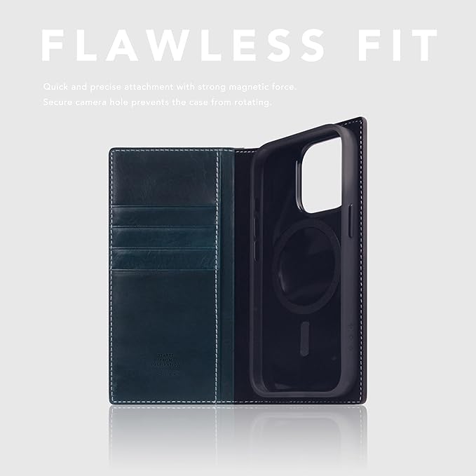 D7 Italian Wax Leather Wallet Case for iPhone 15 Pro - [2-in-1] Handcrafted Detachable Diary Style with Magnetic MagSafe Back Cover, Gift Box Included (Blue)-CubbioJoy