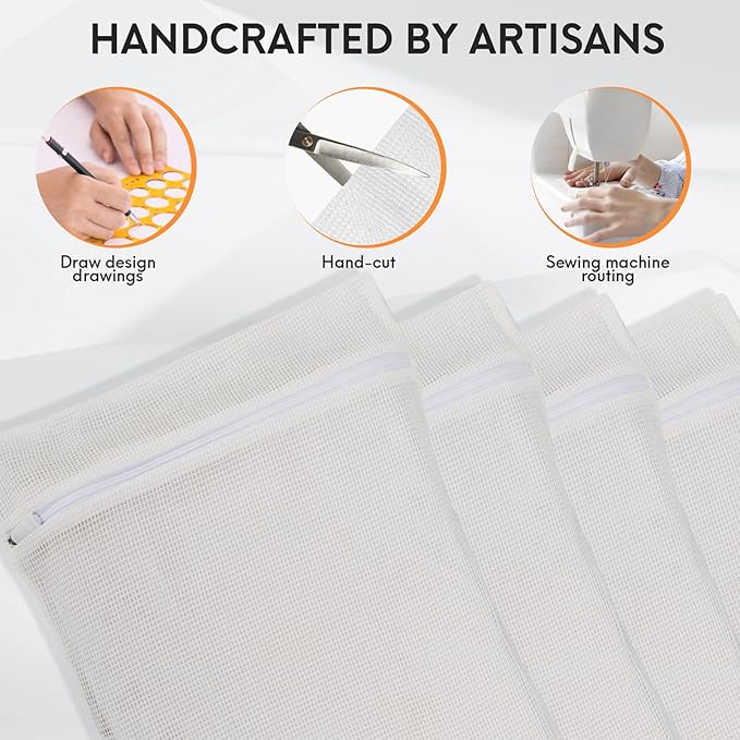 4-Piece White Medium Durable Organic Cotton Mesh Laundry Bags with Sturdy Zippers and Breathable Mesh are Delicate Laundry Bags for Underwear, Clothes, Pants and Socks-CubbioJoy