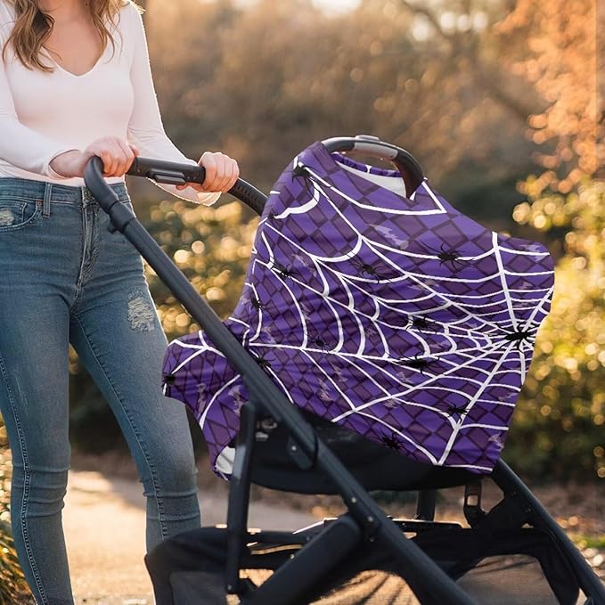 Binienty Halloween Spider Web and Bat Baby Car Seat Canopy Cover Halloween Decoration Nursing Cover for Breastfeeding Carseat Covers for Boy Girls-CubbioJoy