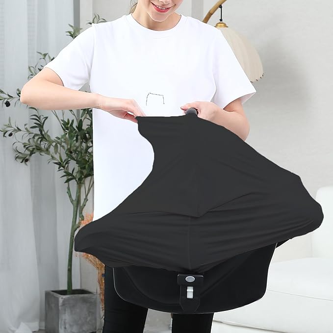 Carseat Covers for Baby Breastfeeding – Multi use Car Seat Canopy Cover, Infant Stroller Canopy Cover for Boy and Girls (Black Print)-CubbioJoy