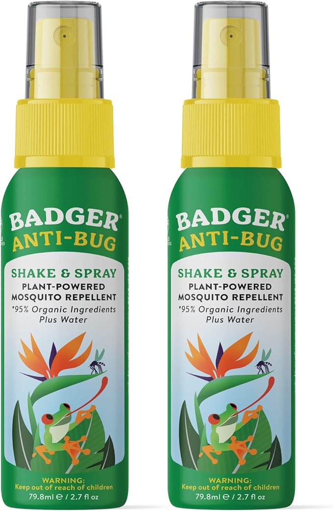 Badger Bug Spray Travel Size, Family Friendly All Natural Mosquito Repellent w/Organic Essential Oils, Smells Great, 3 Hours Effective, Deet-Free, Vegan, Travel Insect Repellent, 2.7 fl oz, 2-Pack-CubbioJoy