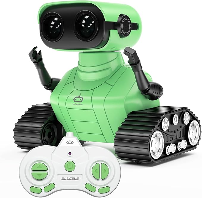ALLCELE Robot Toys, Rechargeable RC Robot for Boys and Girls, Remote Control Toy with Music and LED Eyes, Gift for Children Age 3 Years and Up - Green-CubbioJoy