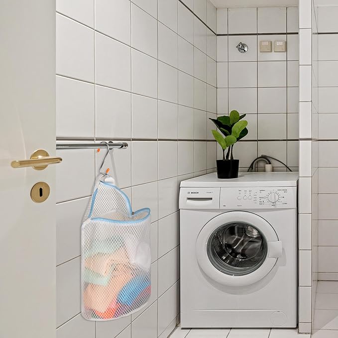 3Pcs Hanging Laundry Bags for Socks with S Hooks, 3 Color Mesh Laundry Bags for Washing Machine-CubbioJoy