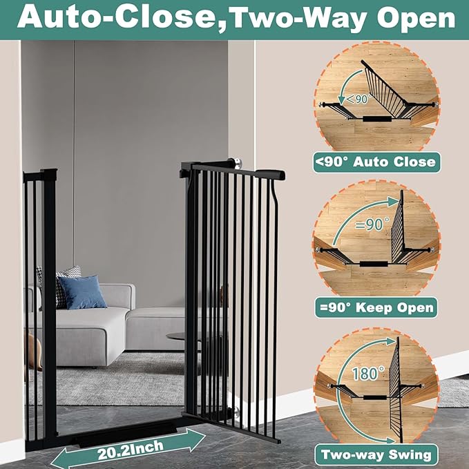 40.5" Extra Tall Baby Gate, 65.8"-68.5" Extra Wide Long Pet Gate, No Drill Large Dog Gates Indoor, Adjustable Tension Safety Child Gate Auto Close for Stairs Walk Thru Kid or Pet Black-CubbioJoy