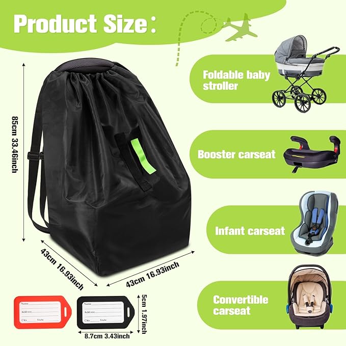 Car Seat Bags For Airplane Travel, Durable Carseat Cover For Air Travel Car Seat Travel Bag with Shoulder Straps and 2pcs Luggage Tags For Airplane-CubbioJoy