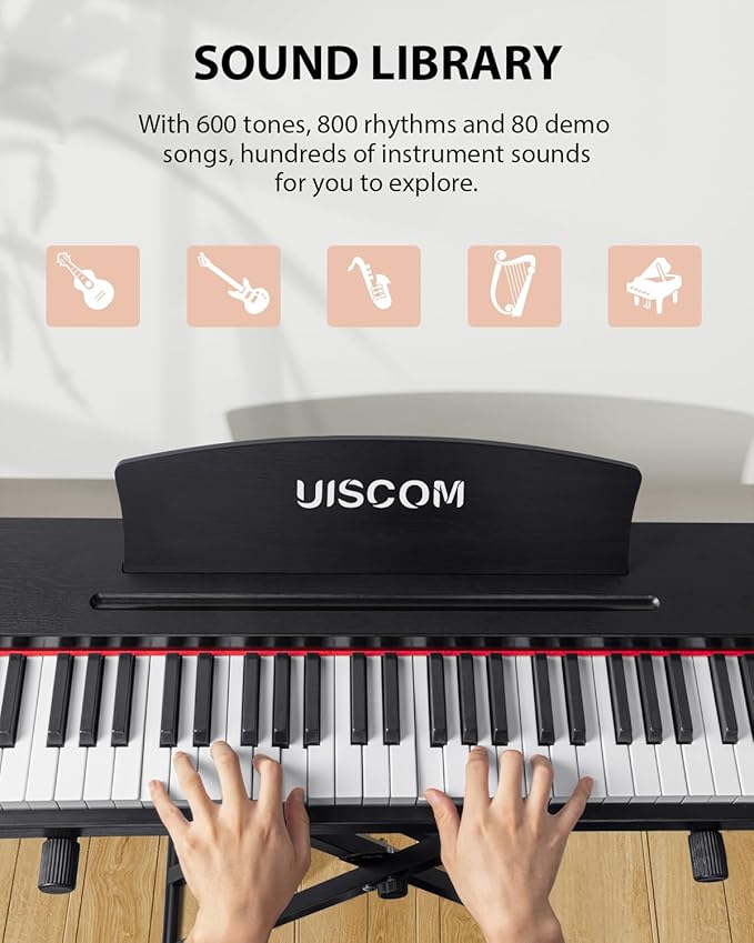 88 Key Digital Piano Keyboard for Beginners - Full Size Semi Weighted Wooden Electric Piano Set with Stand, Triple Pedal, Headphone,Carry Bag - Supports USB-MIDI Connecting (Wood Grain Black)-CubbioJoy