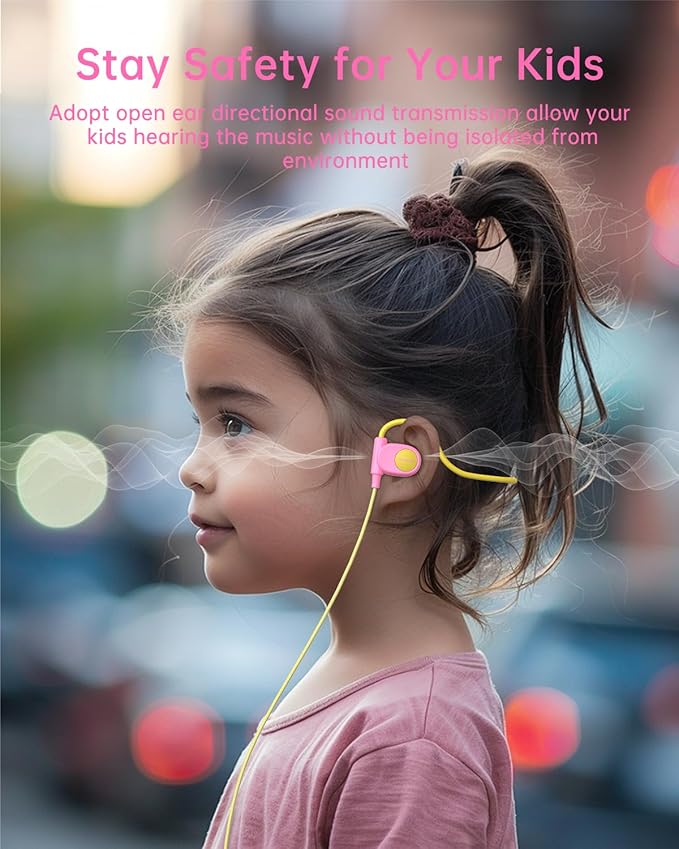 Kid Headphones for School, Air Conduction Open Ear Headphones, 3.5mm Jack Wired Cord, Ultra-Comfort, Ergonomic and Lightweight Design Perfect for School and Outdoor Activities-Yellow Pink-CubbioJoy
