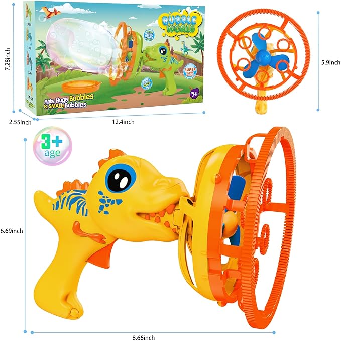 Bubble Gun Bubble Machine Dinosaur Bubble Blower Toy for Kids and Toddlers Bubble in Bubble Gun Party Favors Birthday Christmas Easter Gift for 3 4 5 6 7 8 9 Years Old Boys and Girls (Yellow)-CubbioJoy