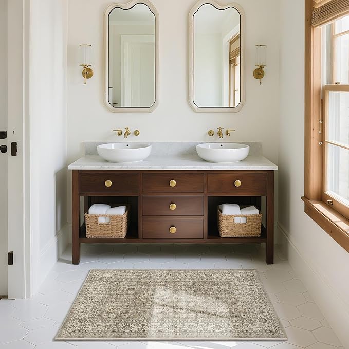 Boho Washable Throw Rugs for Entryway: Door Mat Indoor Entrance 2x3 Small Rug Stain Resistant Non-Slip Low Pile Soft Carpet for Kitchen Front Door Indoor Entrance Entry Bedroom-CubbioJoy