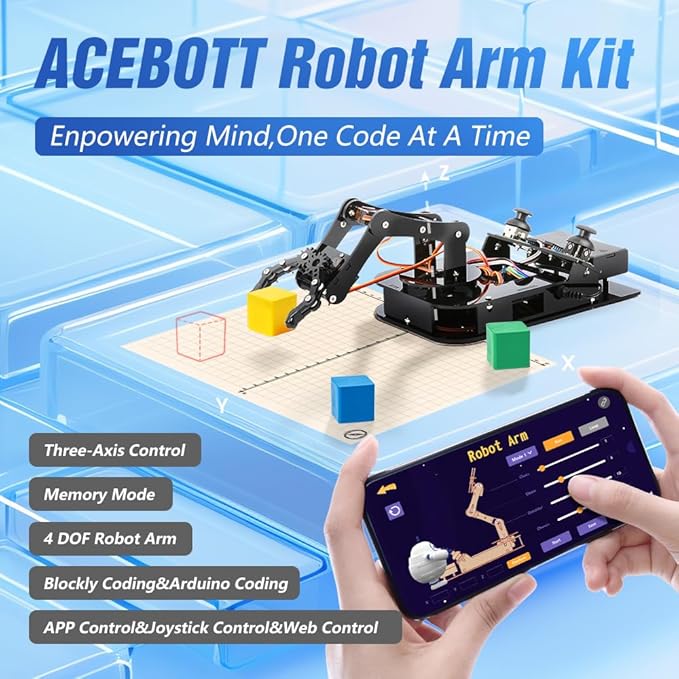 4 DOF ESP32 Robotic Arm Kit for Kids 8-12, Robotics Kit App Remote Control Robot Toys Compatible with Arduino, STEM Educational DIY Robot Arm Kit Gift for Teenagers & Adults-CubbioJoy