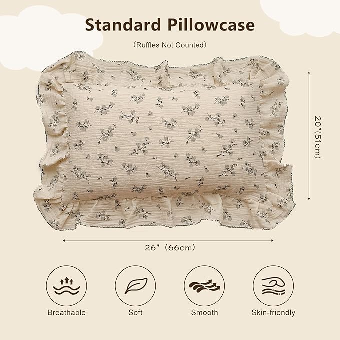 BuLuTu Cute Floral Toddler Pillowcase Cotton Muslin Kids Pillow Case with Enveloped Closure Soft Breathable Standard Size Pillowcase for Sleeping, 1 Piece, Hyacinth Pattern, 20"x26"-CubbioJoy
