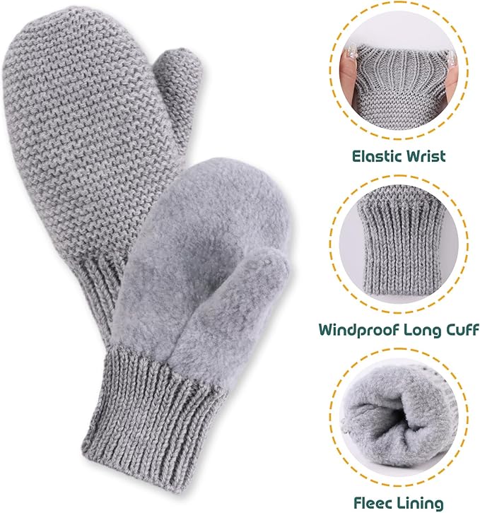 Basic Winter Baby Beanie Gloves Boys Girls Knitted Hat Pompom Kids Earflap Hats Warm Infant Toddler Beanie Mittens Set-CubbioJoy