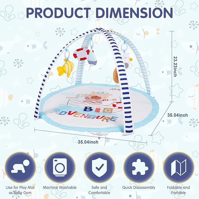 Activity Gym, Baby Play Gym Mat for Toddlers, 0-18 Months Tummy Time Play Mats, Infant Play Gym with Detachable Toys for Sensory Exploration and Motor Skill Development, PM2406-CubbioJoy