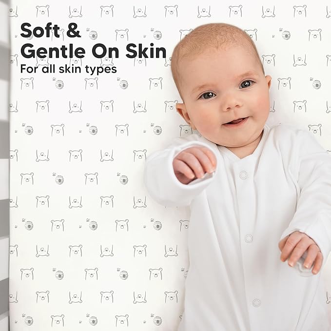 KeaBabies 2-Pack Organic Crib Sheets for Boys, Girls - 52x28 Fitted Crib Mattress Sheet Neutral, Breathable Jersey Cotton Cover for Baby Bed, Toddler Mattress, Soft & Cute Prints (Bumble Bear)-CubbioJoy