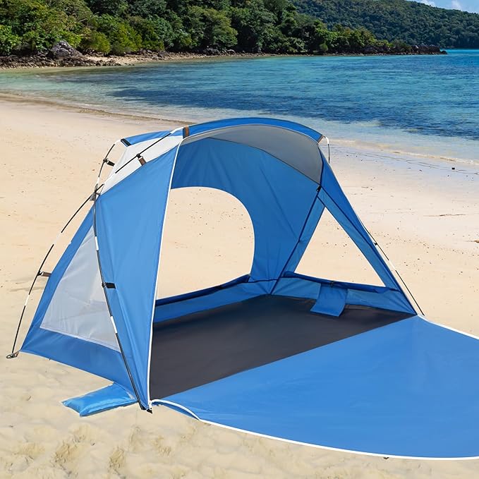Beach Tent, Portable Sun Shelter for 2/3/4/6-8 Person with UPF 50+ UV Protection, Easy Setup Waterproof Beach Shade Canopy Cabana for Family Outdoor and Picnics, Fishing with Carrying Bag-CubbioJoy