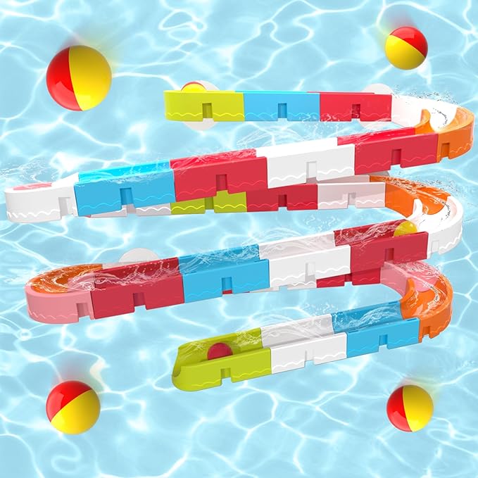 Baby Bath Toys for Toddler 1-3 3-5, Bathtub Shower Building Duck Toy, 43 PCS Slide Blocks Marble Run Toys for Kids 1 2 3 4 5 Years Old Toddler Boys and Girls-CubbioJoy