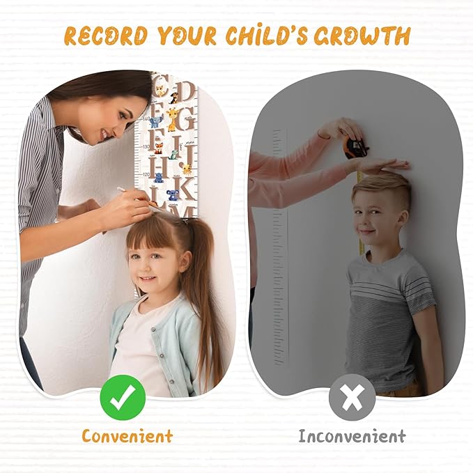 Customize Name Growth Chart Wall, Cute Letters Canvas Height Chart for Kids, Height Indicator Tape Ruler Growth Chart Decor, Toddler Room Decoration, Baby Measuring Board-CubbioJoy