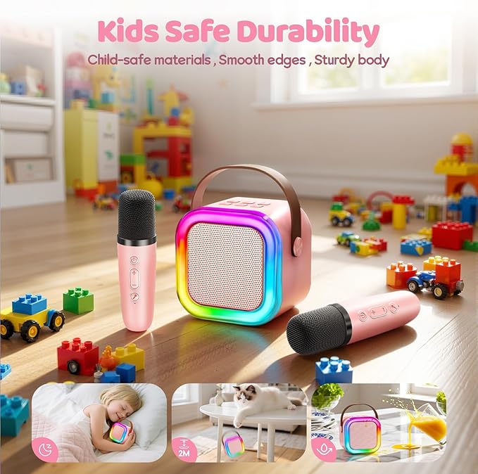 IROO Mini Karaoke Machine for Kids, 2025 TOP Toys Birthday Gifts Ideas for Girls Ages 4, 5, 6, 7, 8, 9, 10, 12+ Years Old, Portable MP3 Player with 2 Wireless Mics for Party-CubbioJoy